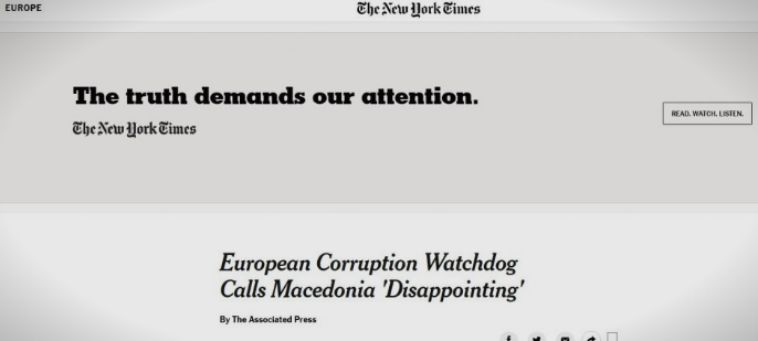„The New York Times“: Според ВМРО-ДПМНЕ, државата не може да влезе во ЕУ и НАТО со криминал и корупција