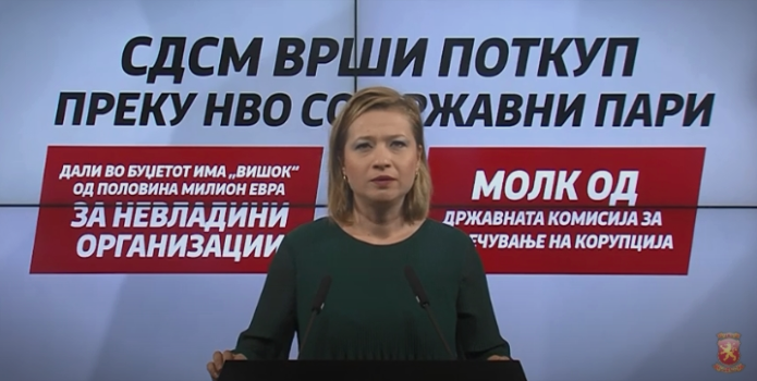Василевска: Молчењето на СДСМ е потврда дека со половина милион за НВО вршат поткуп на медиуми, граѓани и фирми