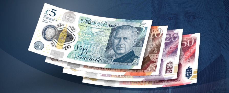Банкнотите со ликот на британскиот крал Чарлс во оптек од 5 јуни