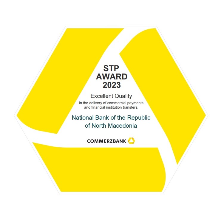 Народната банка по вторпат добитничка на наградата на „Комерцбанк“ за 2023 година, за квалитетно автоматизирано извршувања на плаќањата